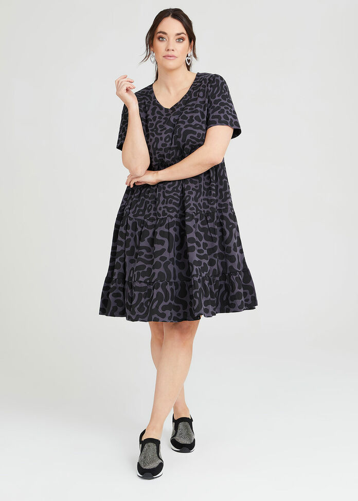 Organic Swirl Print Tiered Dress, , hi-res