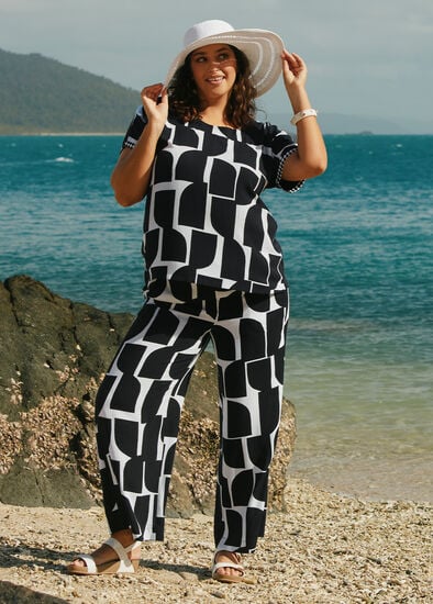 Plus Size Natural Monochrome Wide Leg Pant