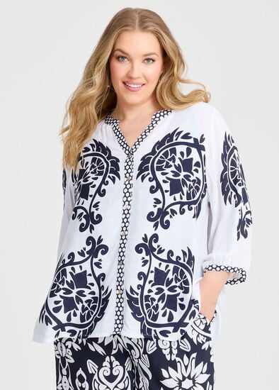 Plus Size Nevis Rococo Button Thru Top