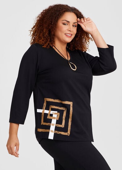 Plus Size Natural Neutral Days Print Top