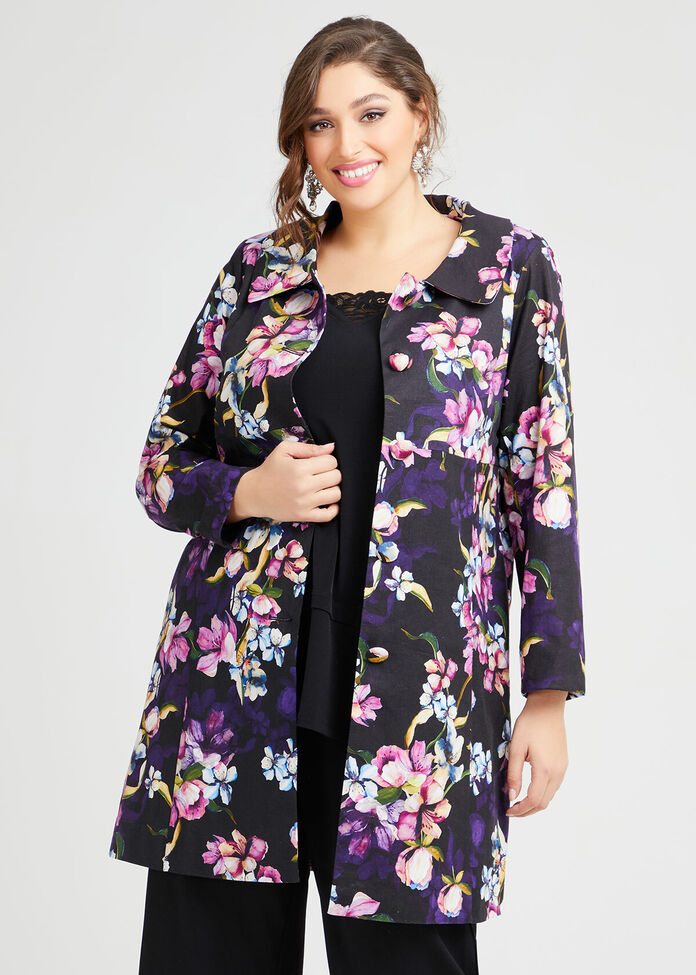 Shop Plus Size Majestic Flora Linen Coat in Multi | Taking Shape AU