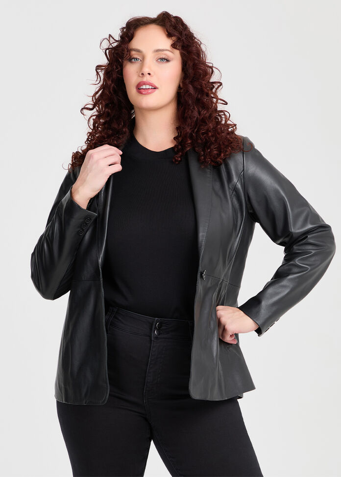 Shop Plus Size Leather Angelique Blazer, Black Taking Shape AU