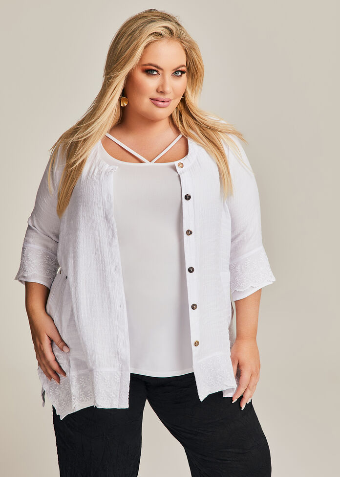 Crinkle & Lace Trim Shirt, , hi-res