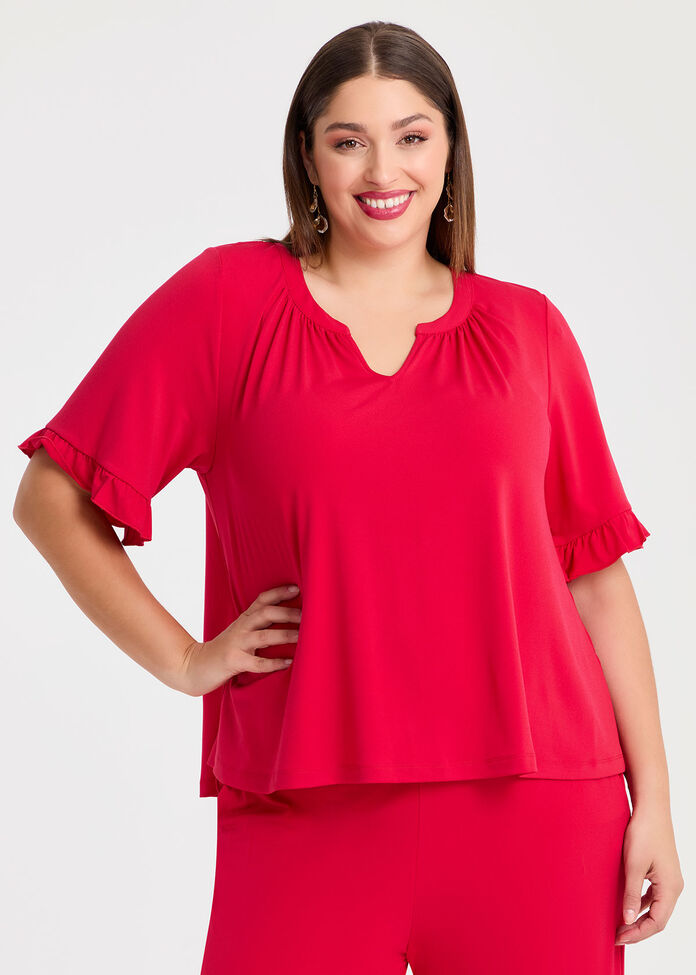 Holly Ruffle Sleeve Party Top, , hi-res