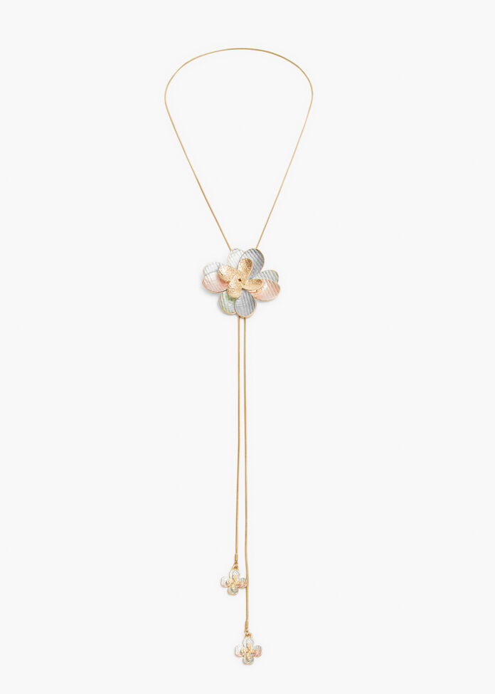 Enamel Flower Lariat Necklace, , hi-res