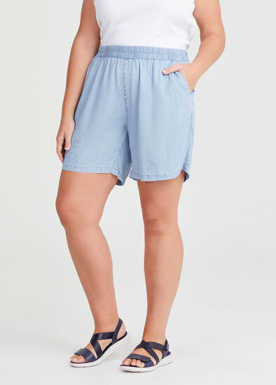 Plus Size Chambray Embellished Short