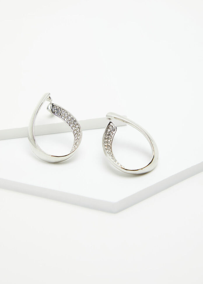 Crystal Loop Silver Earrings, , hi-res