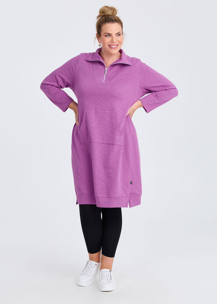 Zip Collar Long Sleeve Sweat Dress, , hi-res