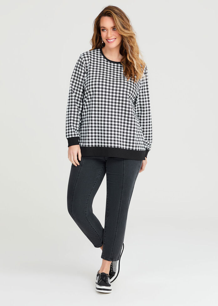Shop Plus Size Cotton Gingham Zip Sweatshirt in Black | Taking Shape AU