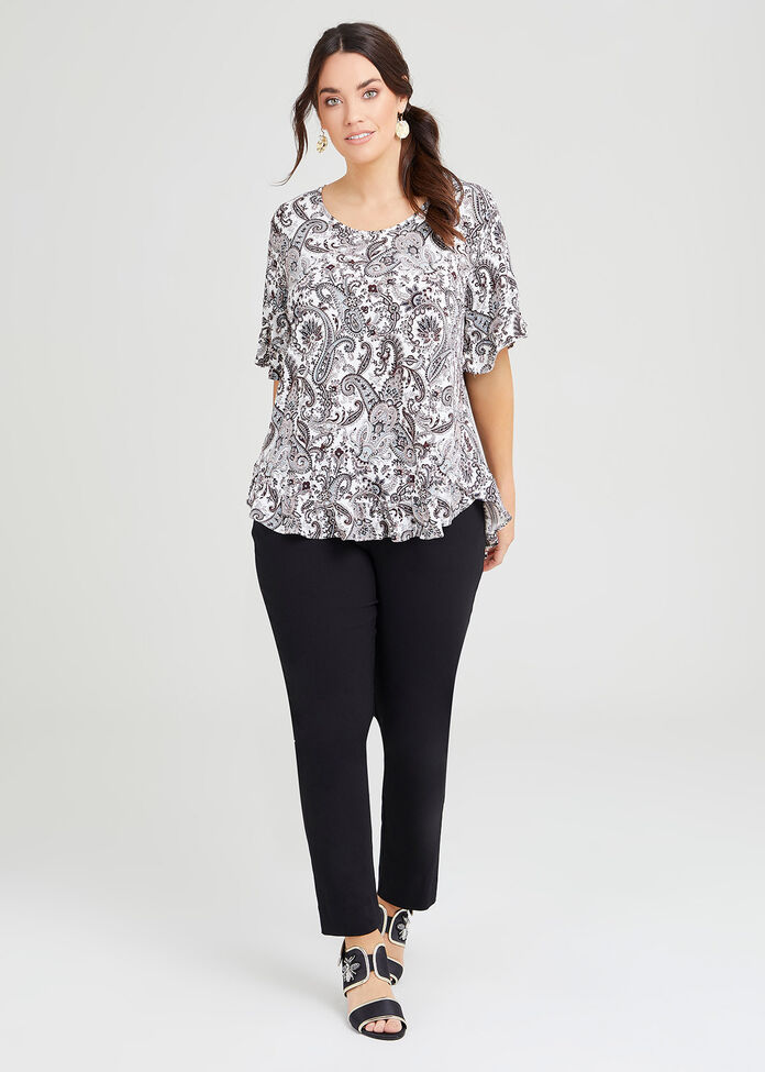Ruffle Hem Print Top, , hi-res