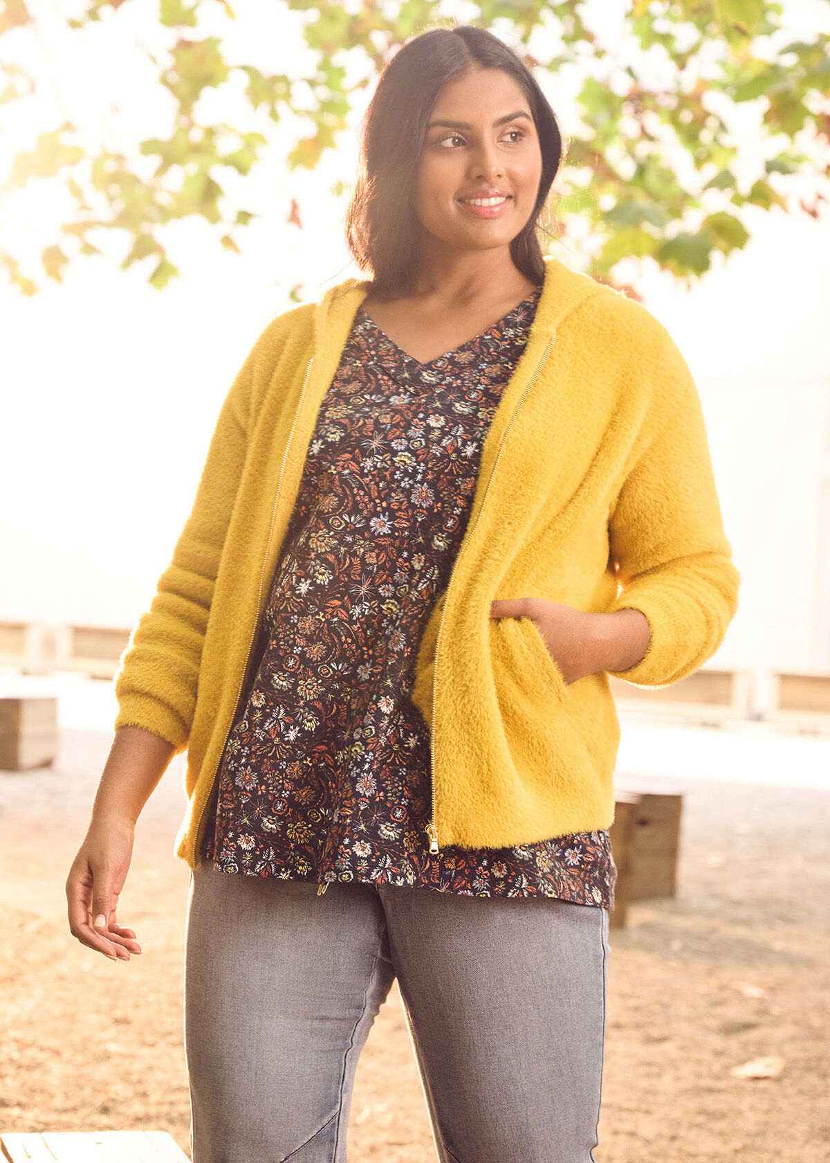 Shop Fluffy Zip Hoodie in Yellow in 