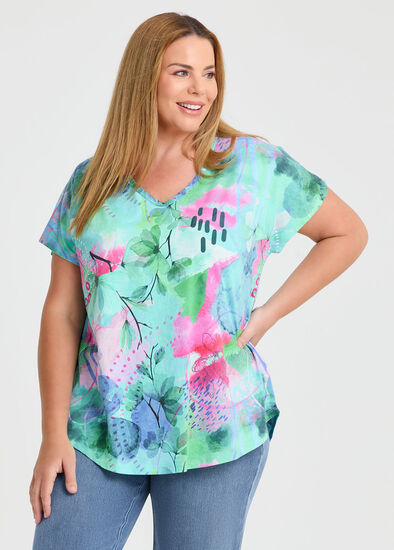 Plus Size Cotton Summer Abstract T-shirt
