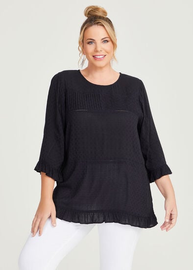 Plus Size Natural Dobby Frill Top