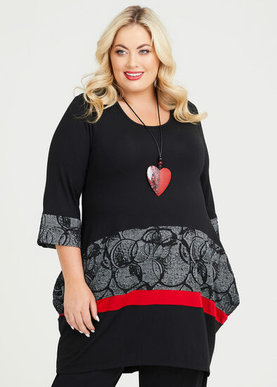 Plus Size Bold Spliced Natural Tunic