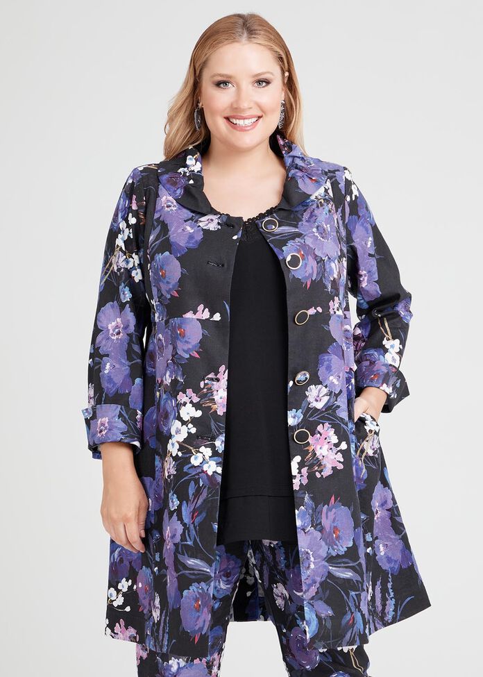 Shop Plus Size Flora Floral Linen Suit Jacket, Floral Taking
