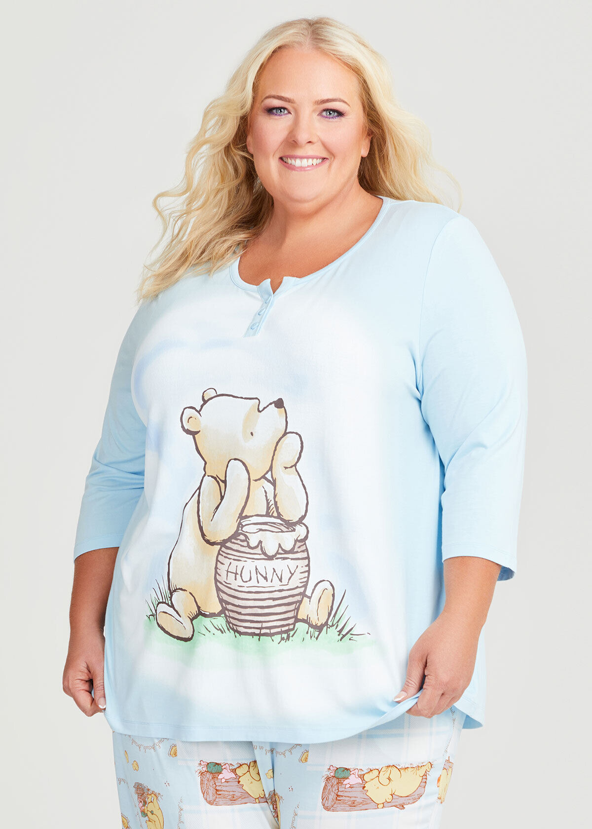 Shop Plus Size Winnie The Pooh Pyjama Top in Blue Taking Shape AU
