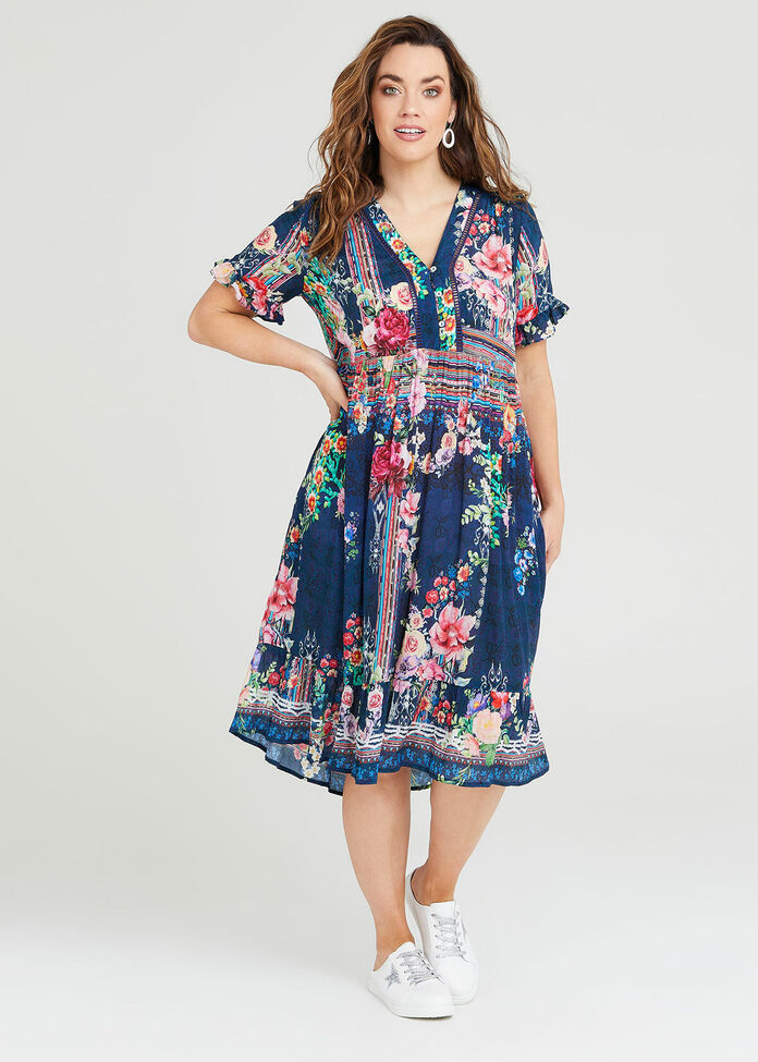 Shop Plus Size Natural Floral V-neck Dress in Multi | Taking Shape AU