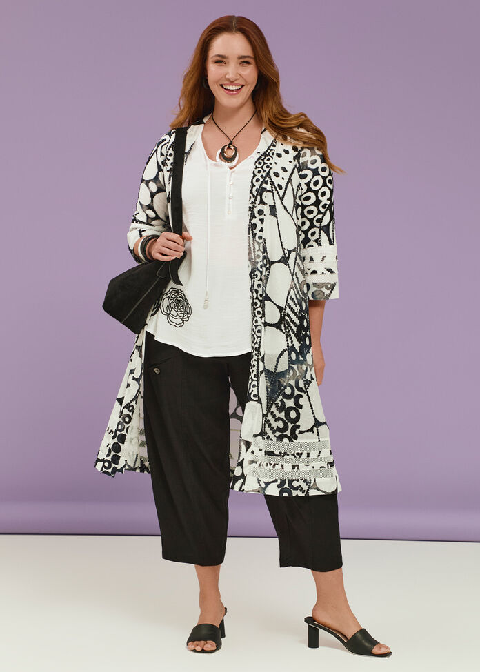 Mesh Trim Burnout Long Cardigan, , hi-res