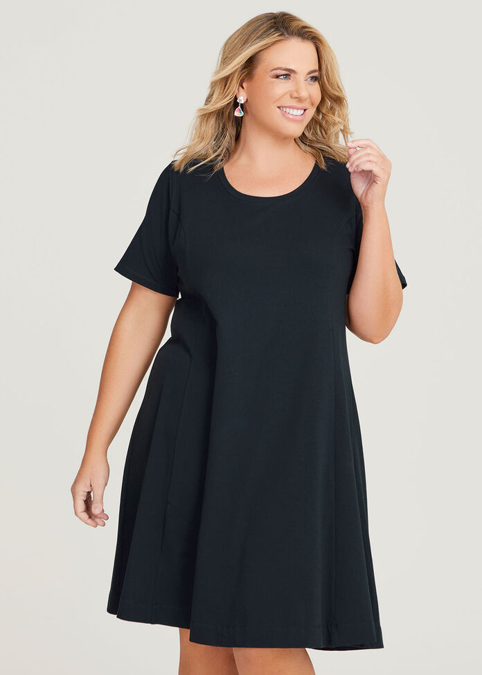 Cotton A-line Spliced Dress, , hi-res