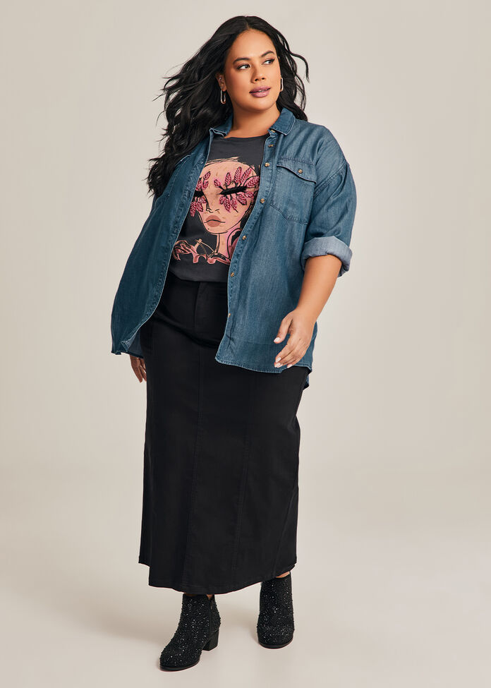 Shop Plus Size Seam Detail Denim Maxi Skirt, Black Taking Shape AU