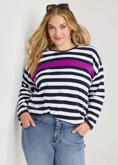 Plus Size Cotton Colour Block Top