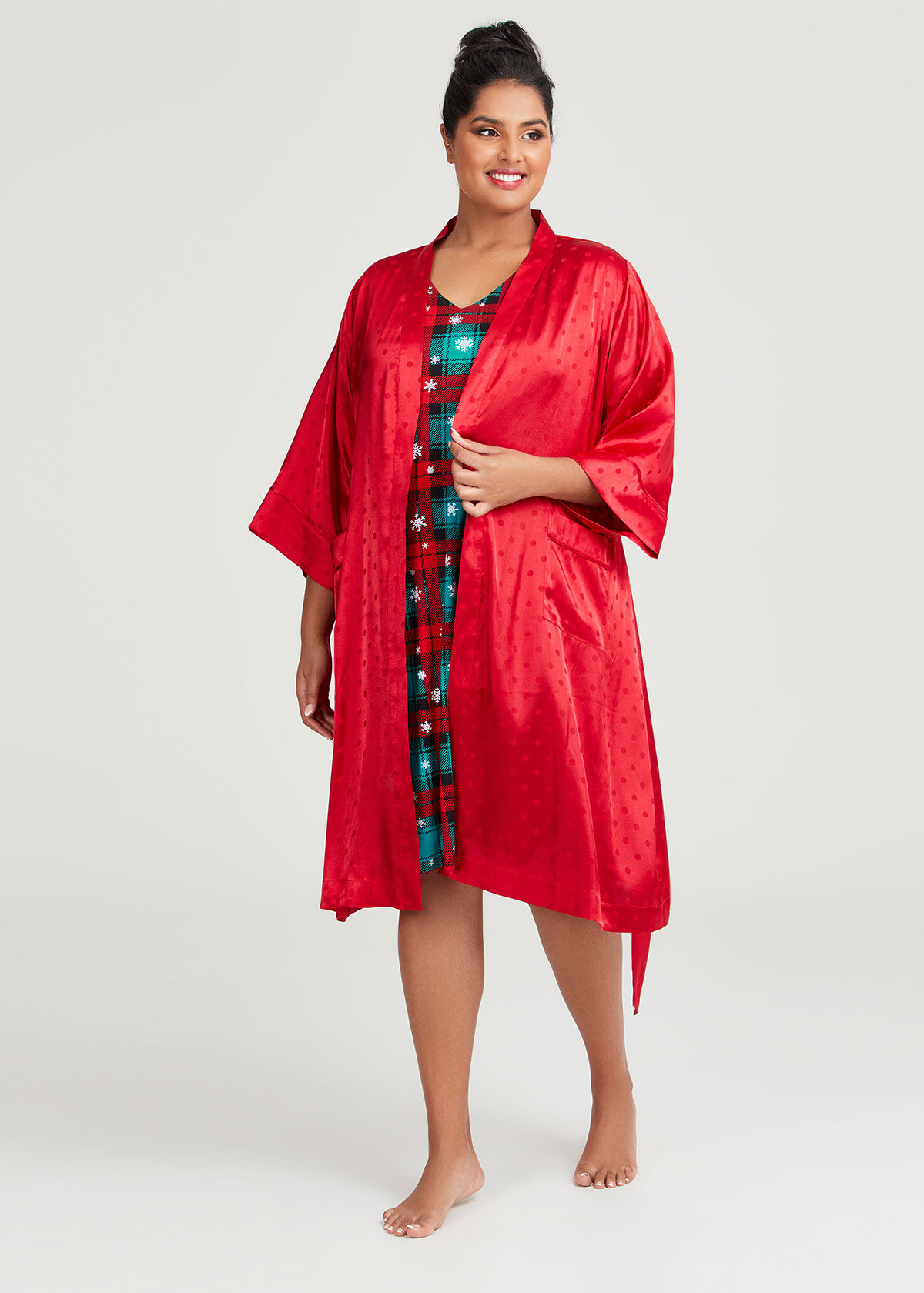 Plus size red silk robe store