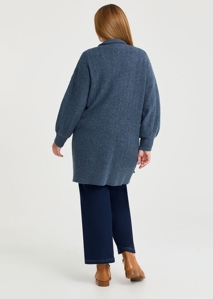 Ribbed Pocket Cardigan, DENIM MARLE, hi-res