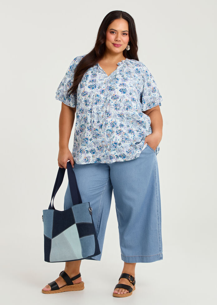 Cotton Lyocell Wide Leg Crop Pant, , hi-res