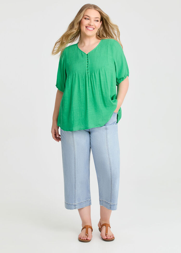 Natural V-neck Pintuck Top, , hi-res