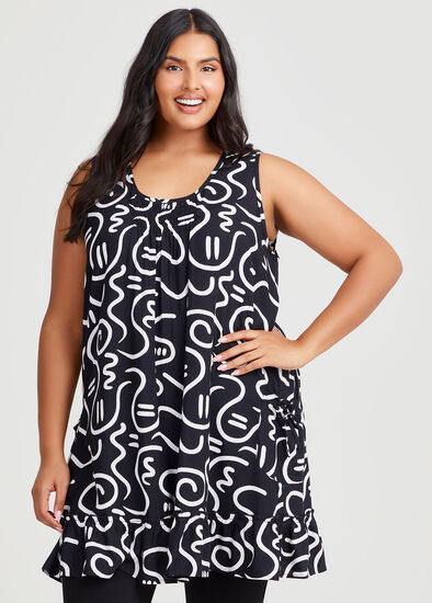 Plus Size Natural Swirl Print Pocket Tunic