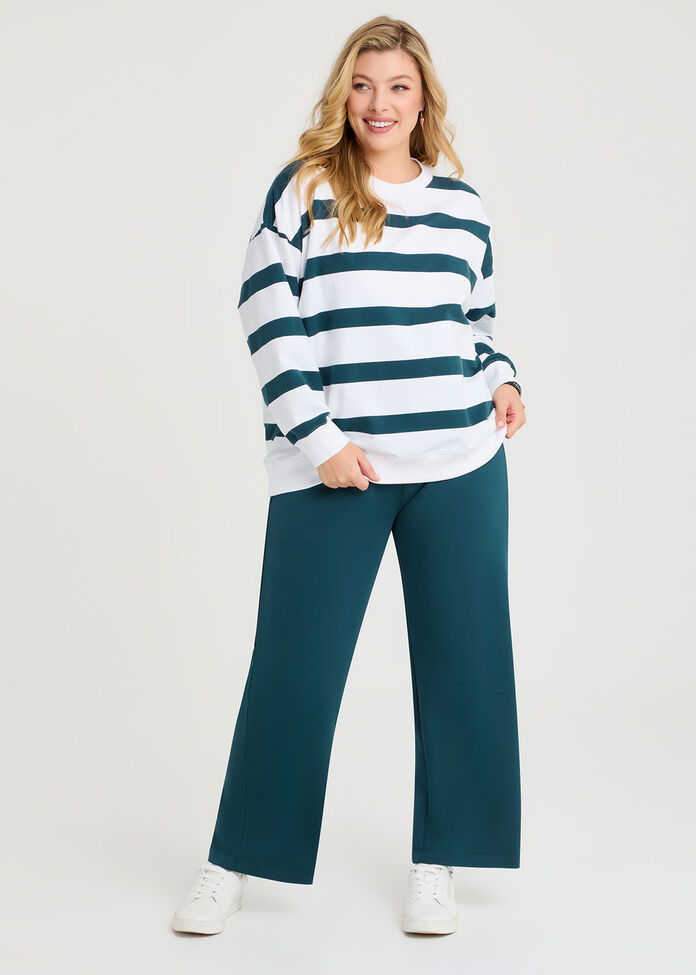 Cotton Linear Stripe Sweatshirt, TEAL/OFF WHITE, hi-res