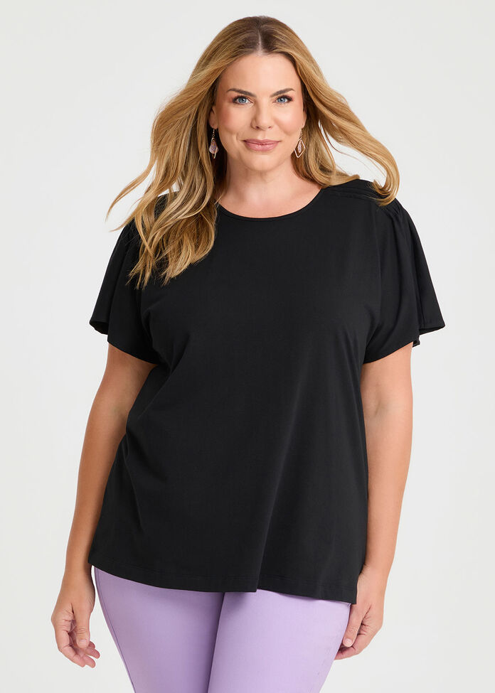 Cotton Pintuck Flutter Top, , hi-res