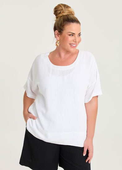 Plus Size Linen Blend Curved Hem Top