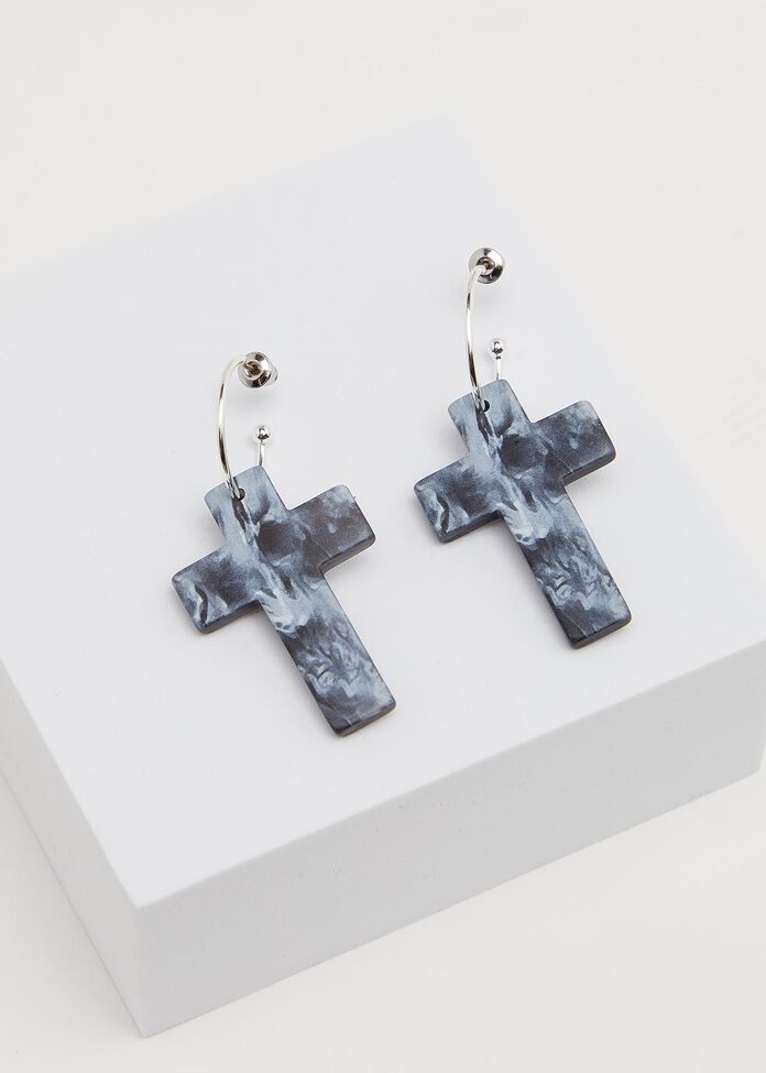 Marbled Cross Earrings, , hi-res