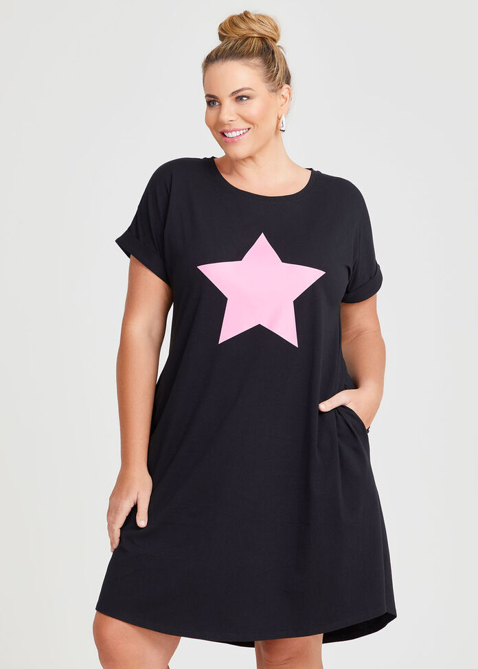 Cotton Star Print Dress, , hi-res