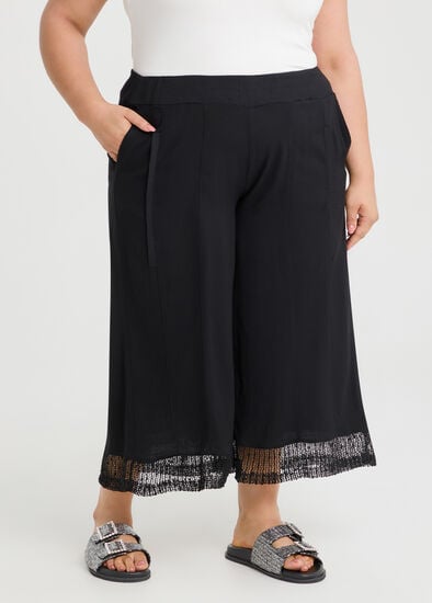 Plus Size Petite Mesh Trim Natural Pant