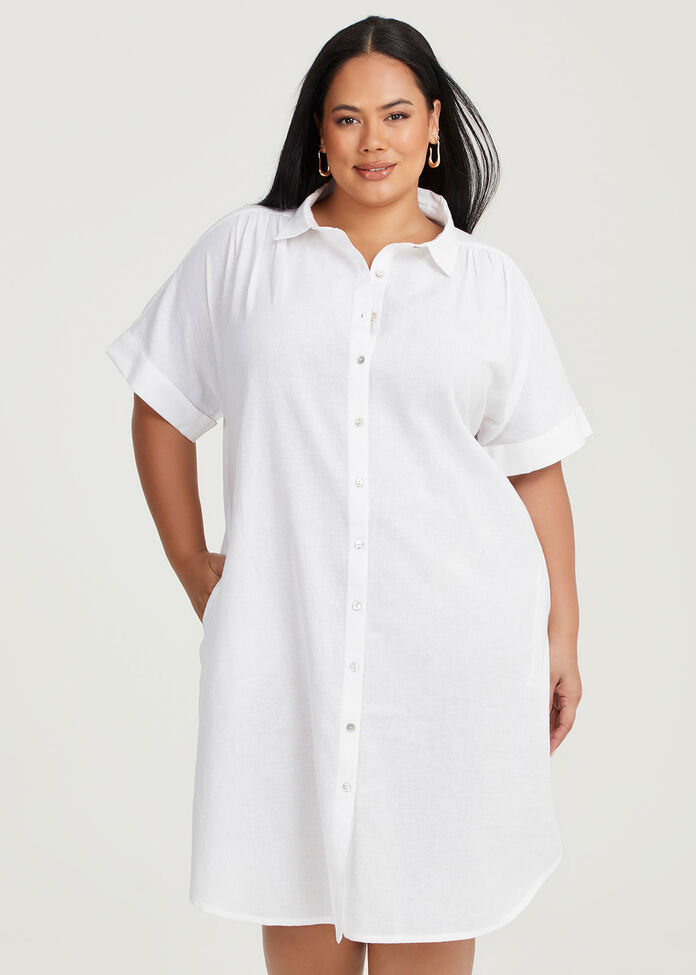 Cotton Linen Shirt Dress, , hi-res