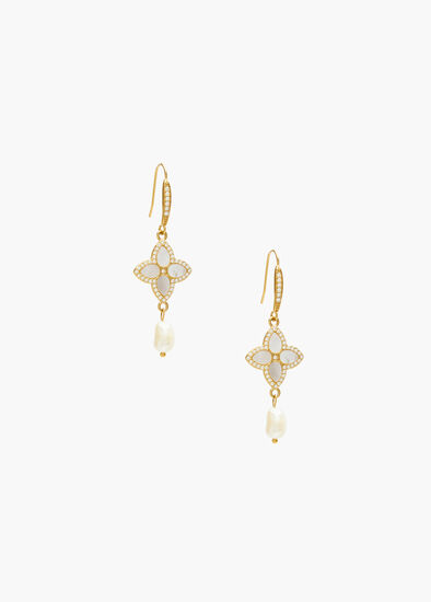 Gold Clover Pearl Earrings