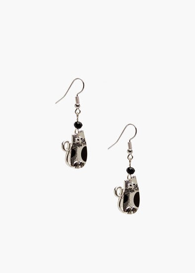 Happy Cat Silver Earrings