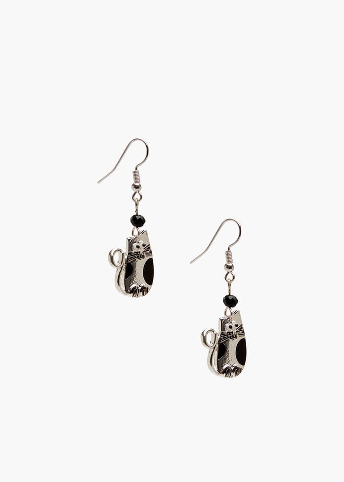 Happy Cat Silver Earrings, , hi-res