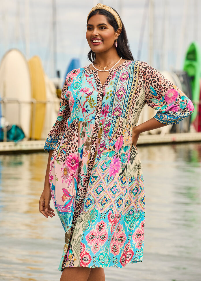 Natural Opulence Button Dress, , hi-res