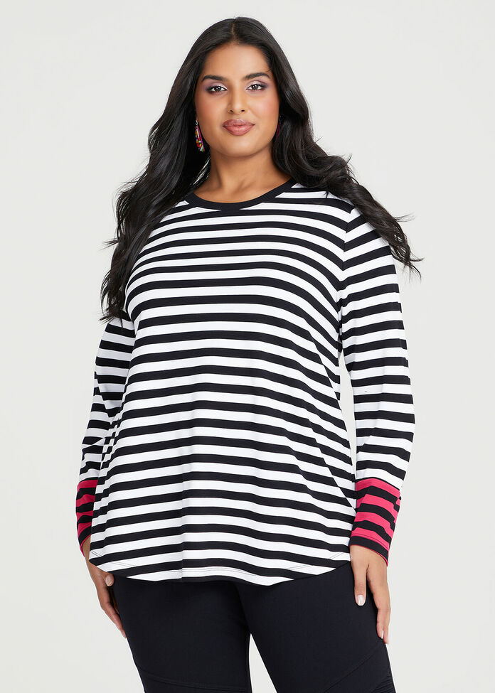 Shop Plus Size Bamboo Contrast Stripe Top, Black Taking Shape AU