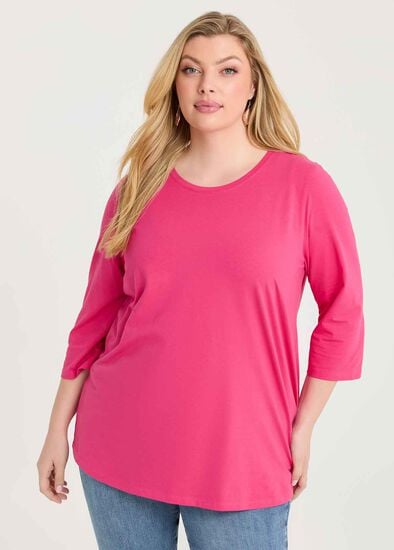 Plus Size Good Earth Australian Cotton 3/4 Sleeve T-Shirt