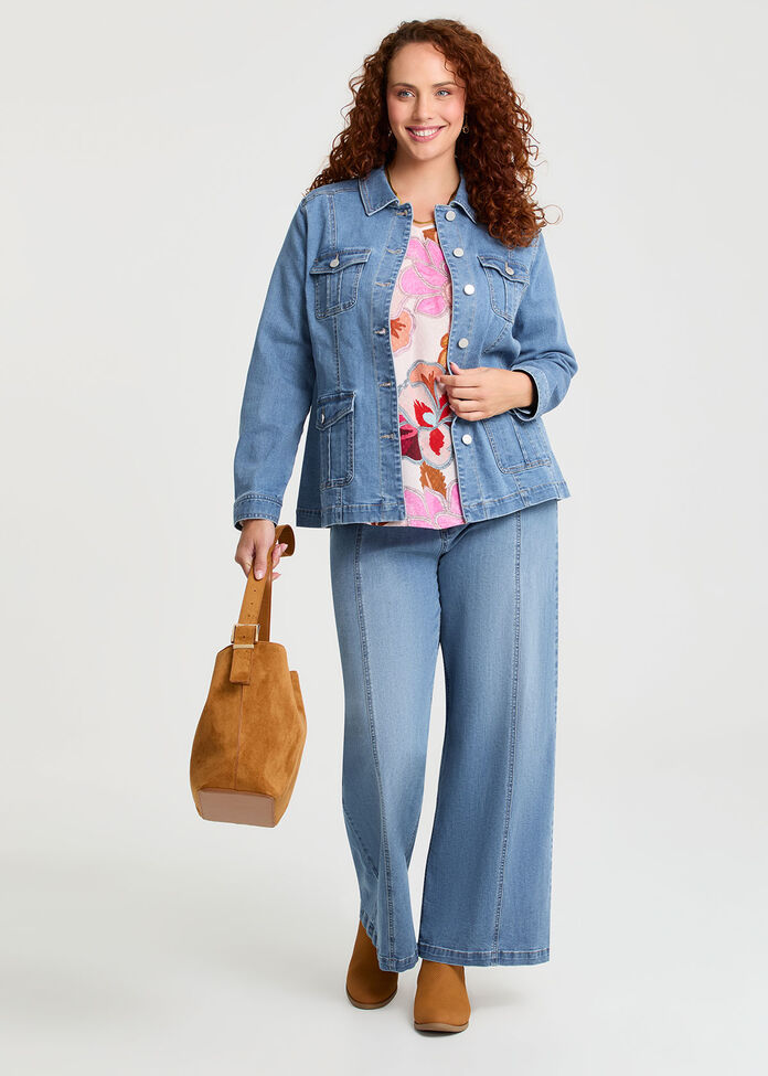 Cotton Blend Casual Denim Jacket, , hi-res