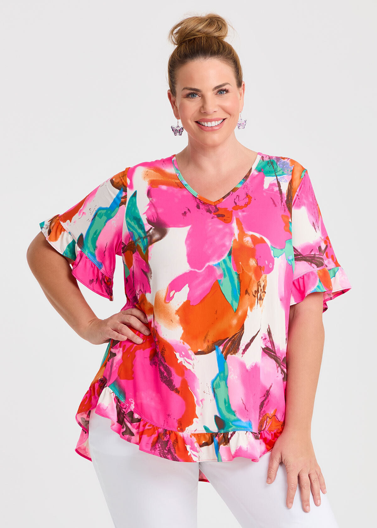 Shop Plus Size Salsa V-neck Top, Multi | Taking Shape NZ