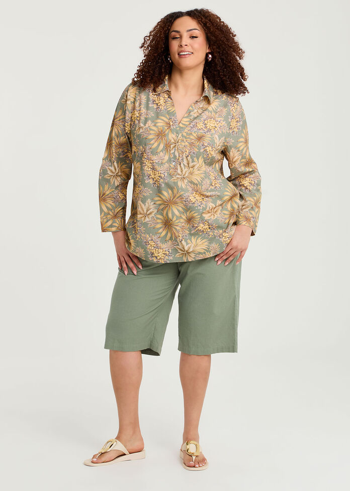 Cotton Linen Collared Top, , hi-res