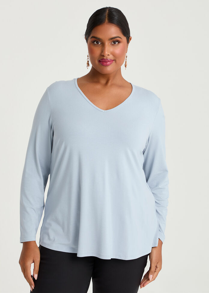 Natural Everyday V-neck Long Sleeve Top, , hi-res
