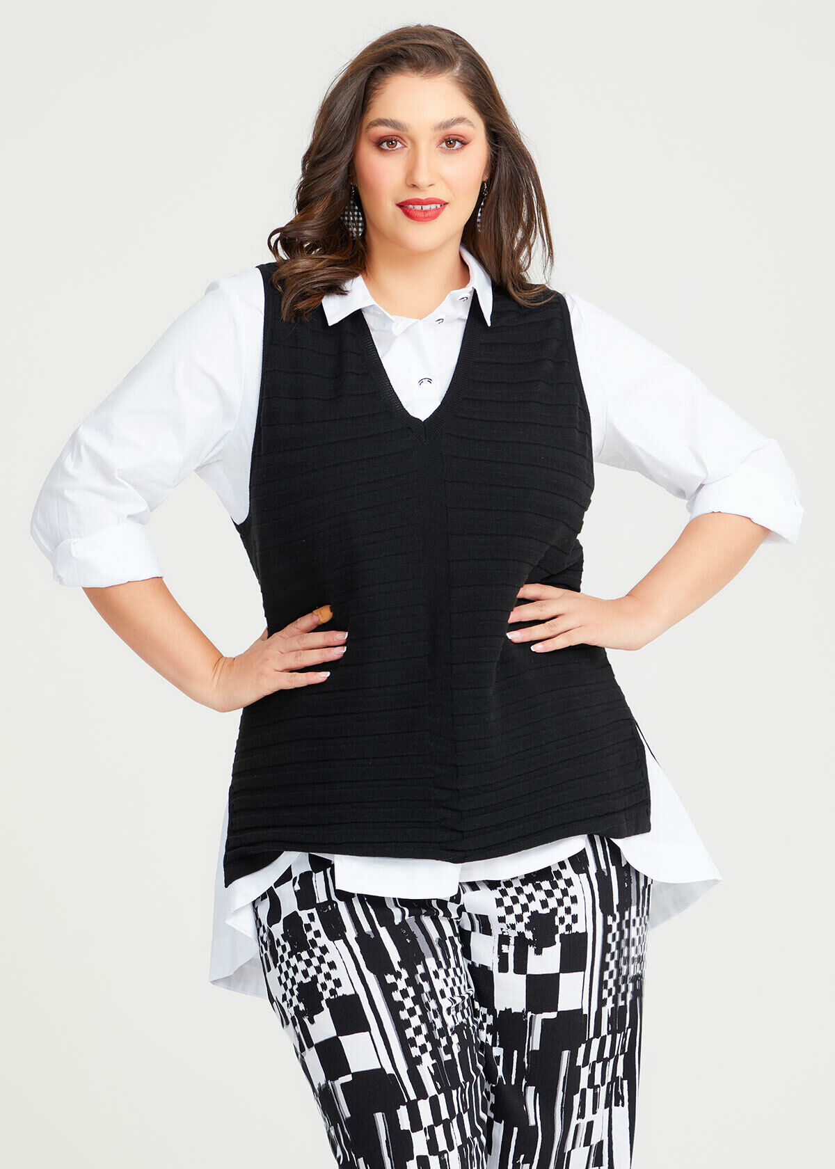 Shop Plus Size Mixed Rib Knit Cotton Vest in Black Taking Shape AU