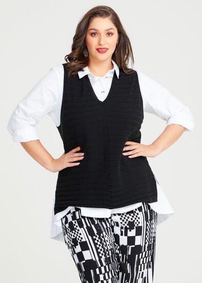 Plus Size Mixed Rib Knit Cotton Vest