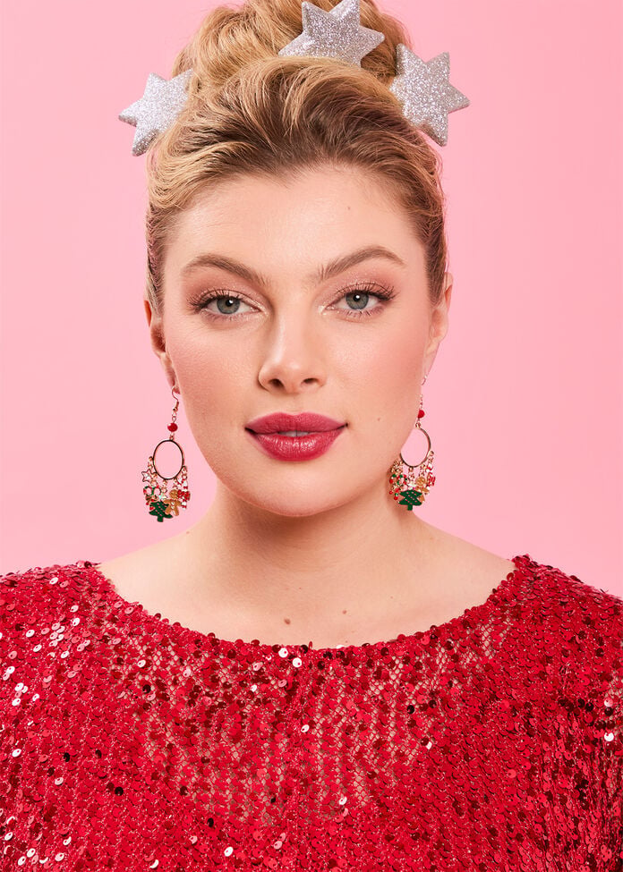 Christmas Charm Hoop Earrings, , hi-res